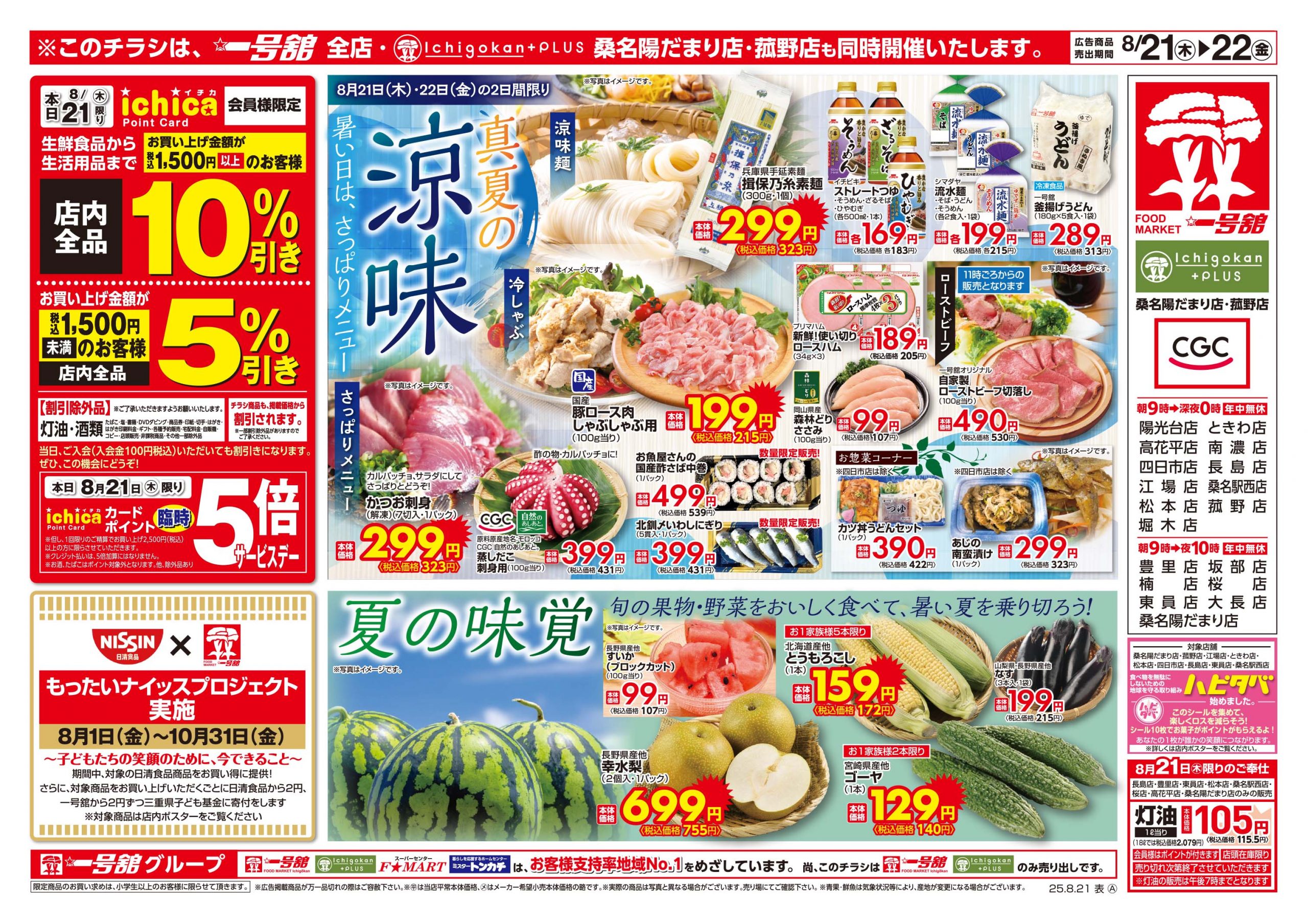 一号舘8月21日(木)～8月22日(金)特売情報